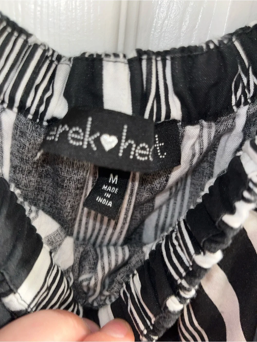 Derek Heart Black and White Striped Off-Shoulder Romper